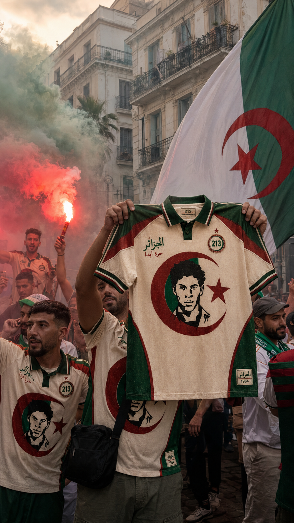 Supporters algériens brandissant le drapeau national dans la Casbah — DZIRI
